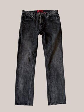 Boss Mens Japanese Denim Jeans 708 Straight Slim 32x32 Distressed Black